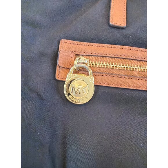 Michael Kors Black & Tan Leather Trim Nylon Tote Bag With Dust Bag - Picture 3 of 6
